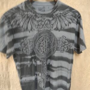 Men's Gray Graphic T-Shirt Retrofit Alternative Punk Cross Gray XL